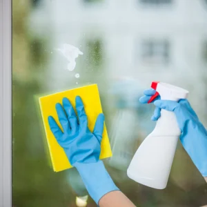 hand glove washes window